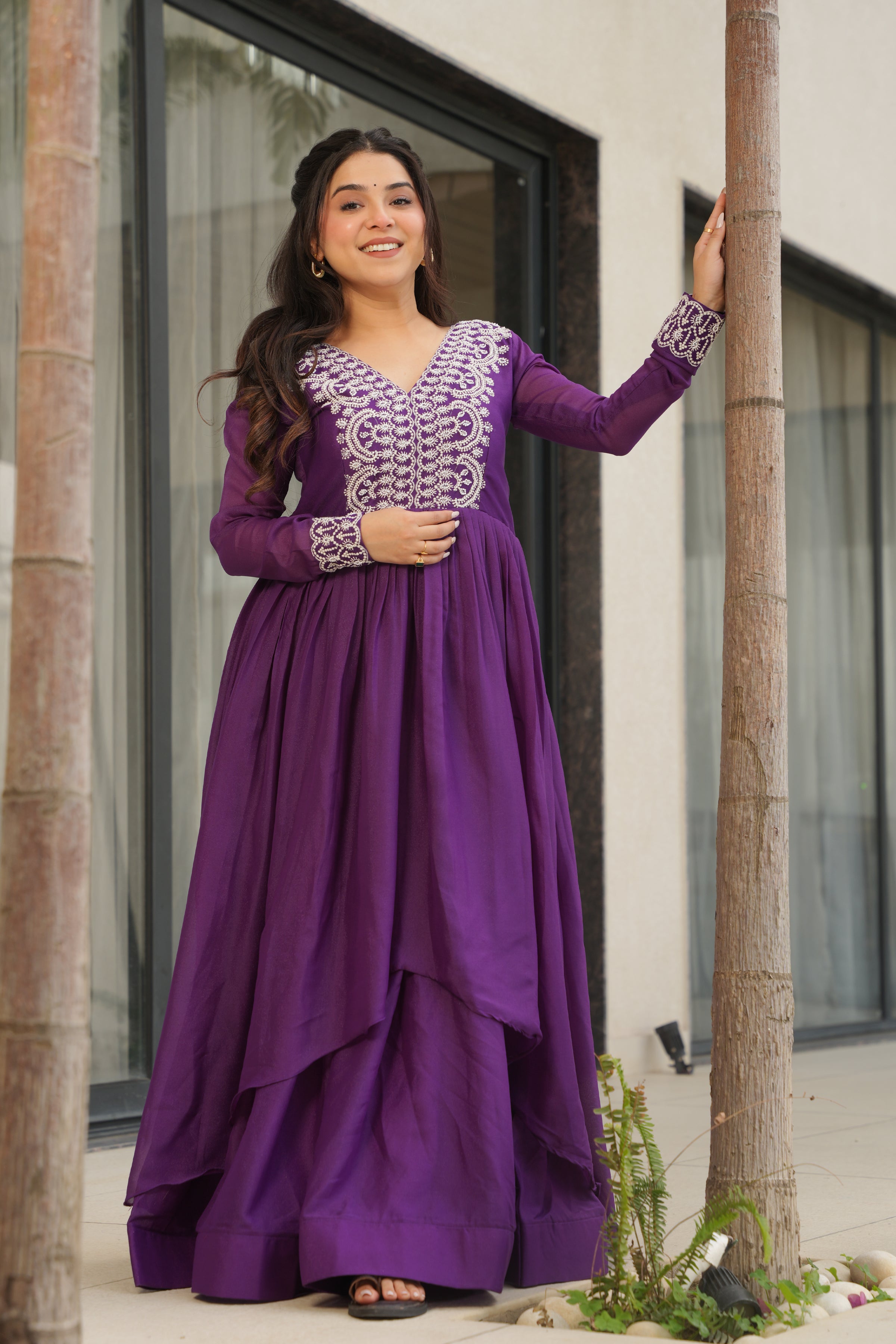 Women’s Purple Georgette Gown – Elegant Designer Party Wear