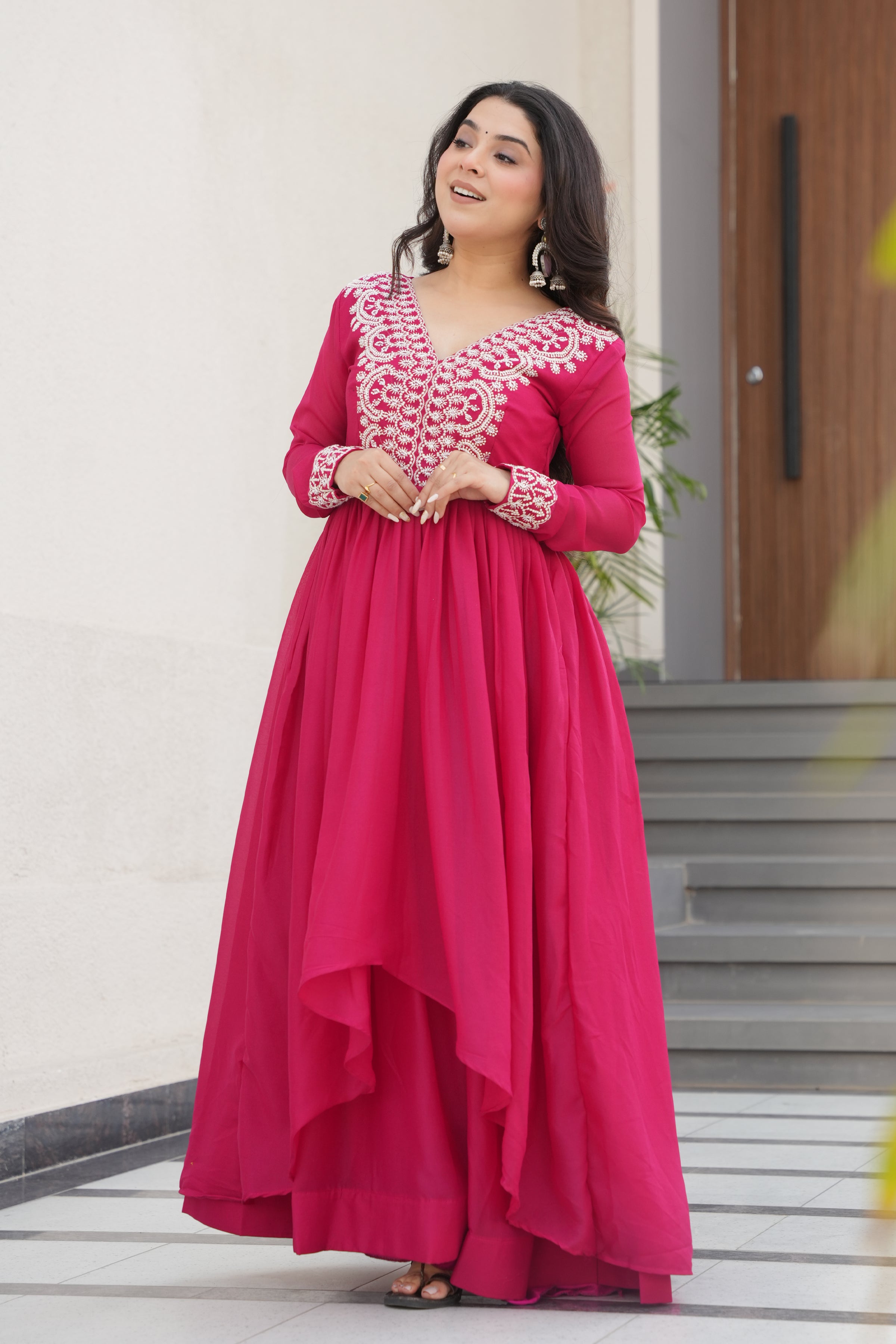 Women’s Pink Georgette Gown – Elegant Designer Party Wear