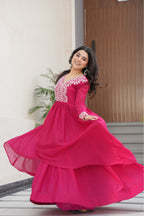 Women’s Pink Georgette Gown – Elegant Designer Party Wear