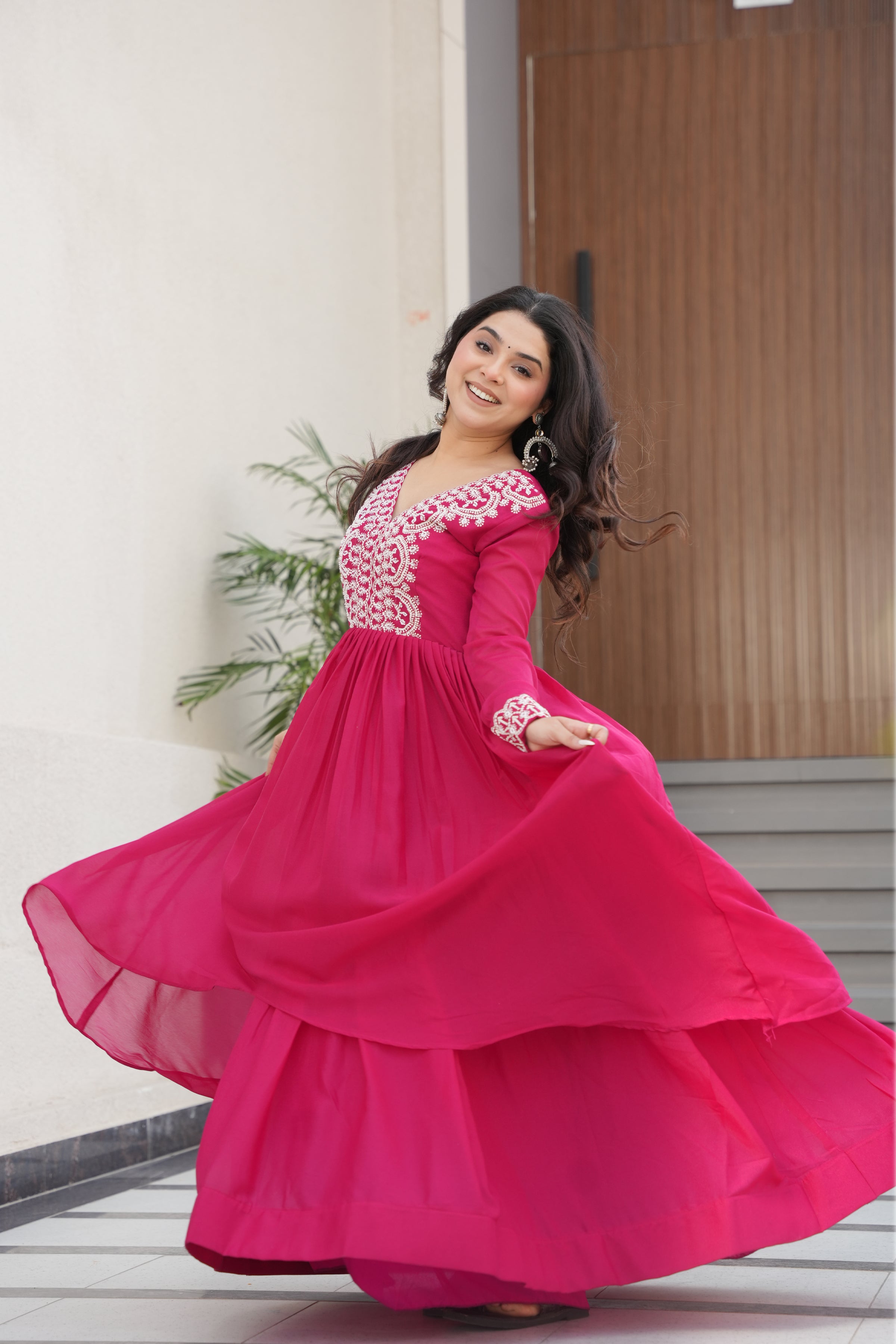Women’s Pink Georgette Gown – Elegant Designer Party Wear