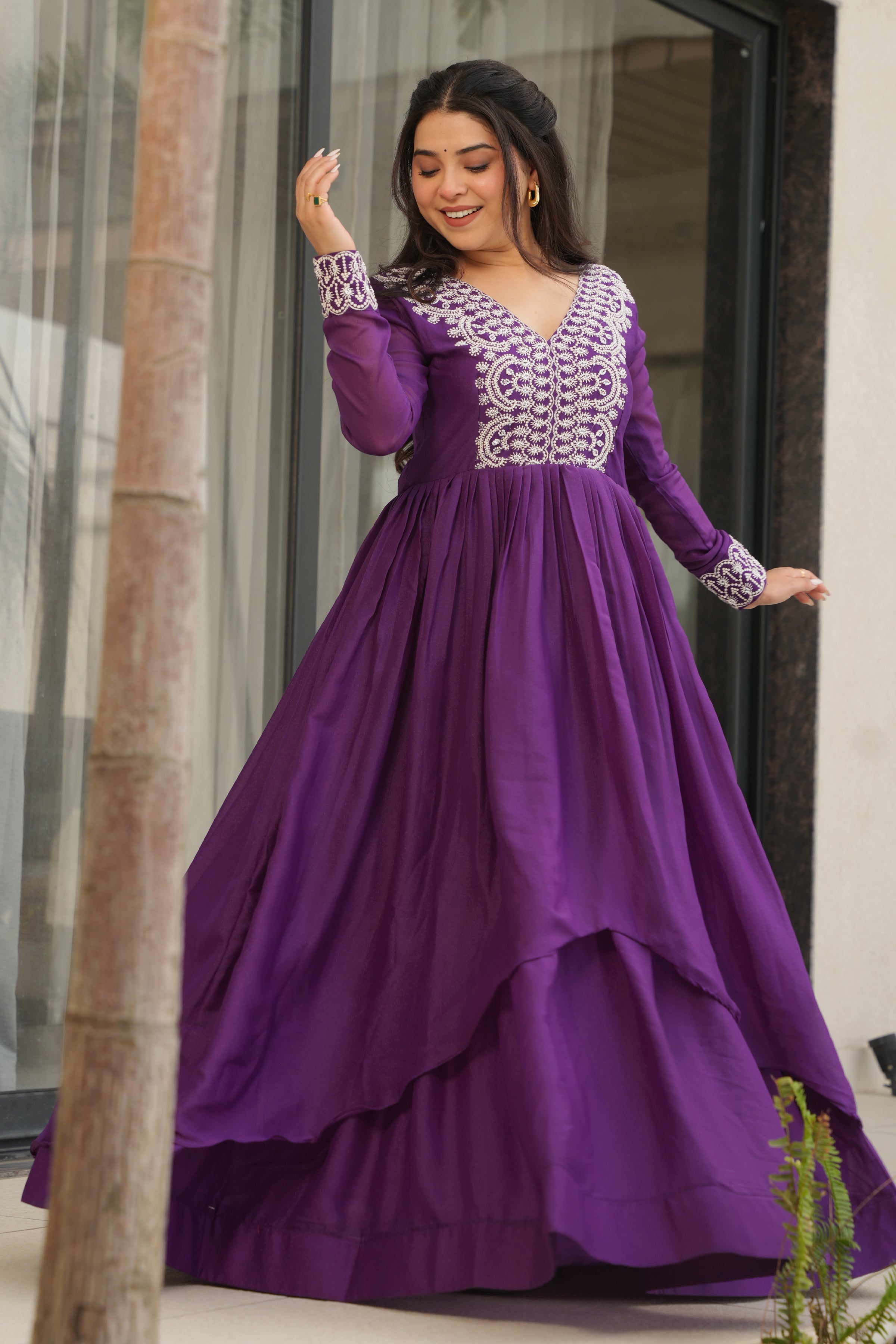 Women’s Purple Georgette Gown – Elegant Designer Party Wear