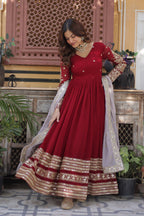 Women’s Red Georgette Gown – Elegant Designer Party Wear