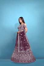 Purple Women’s Net Embroidered Lehenga Choli Set – Elegant Ethnic Wear for Festive & Wedding Occasions