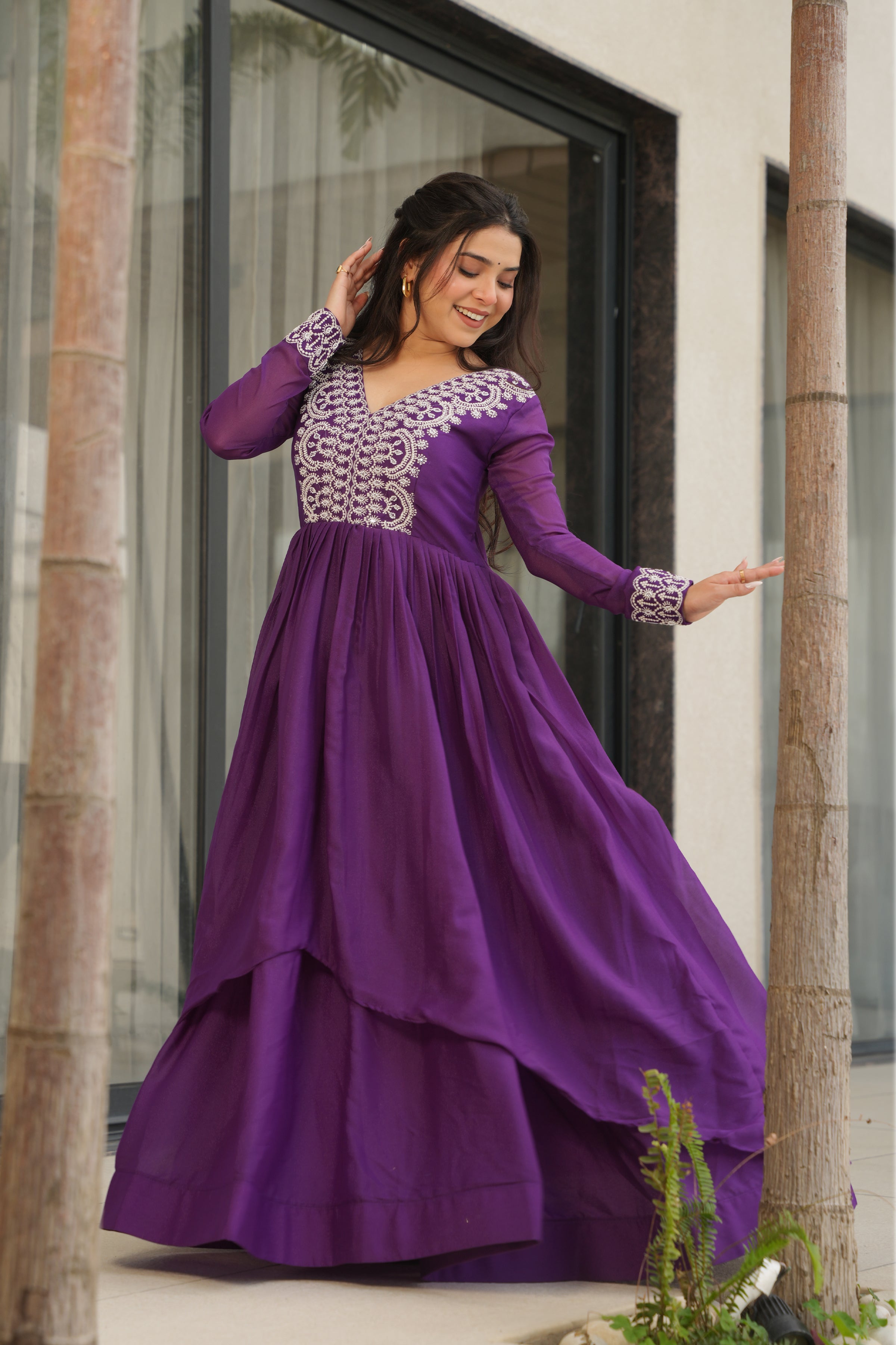 Women’s Purple Georgette Gown – Elegant Designer Party Wear