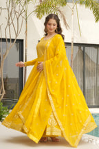 Designer Yellow Georgette Gown with Embroidery – Perfect for Weddings & Parties
