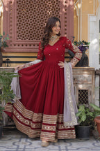 Women’s Red Georgette Gown – Elegant Designer Party Wear