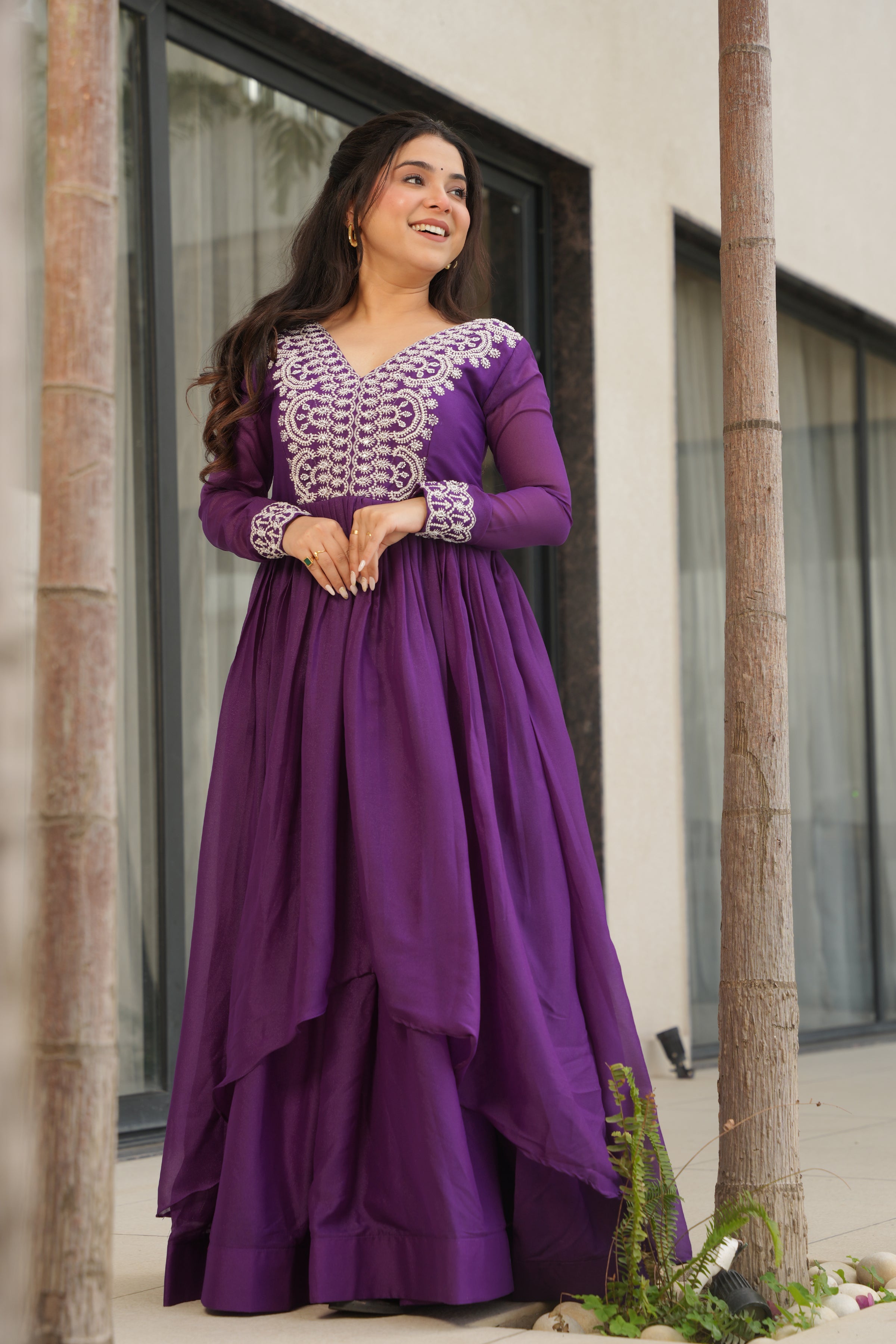 Women’s Purple Georgette Gown – Elegant Designer Party Wear