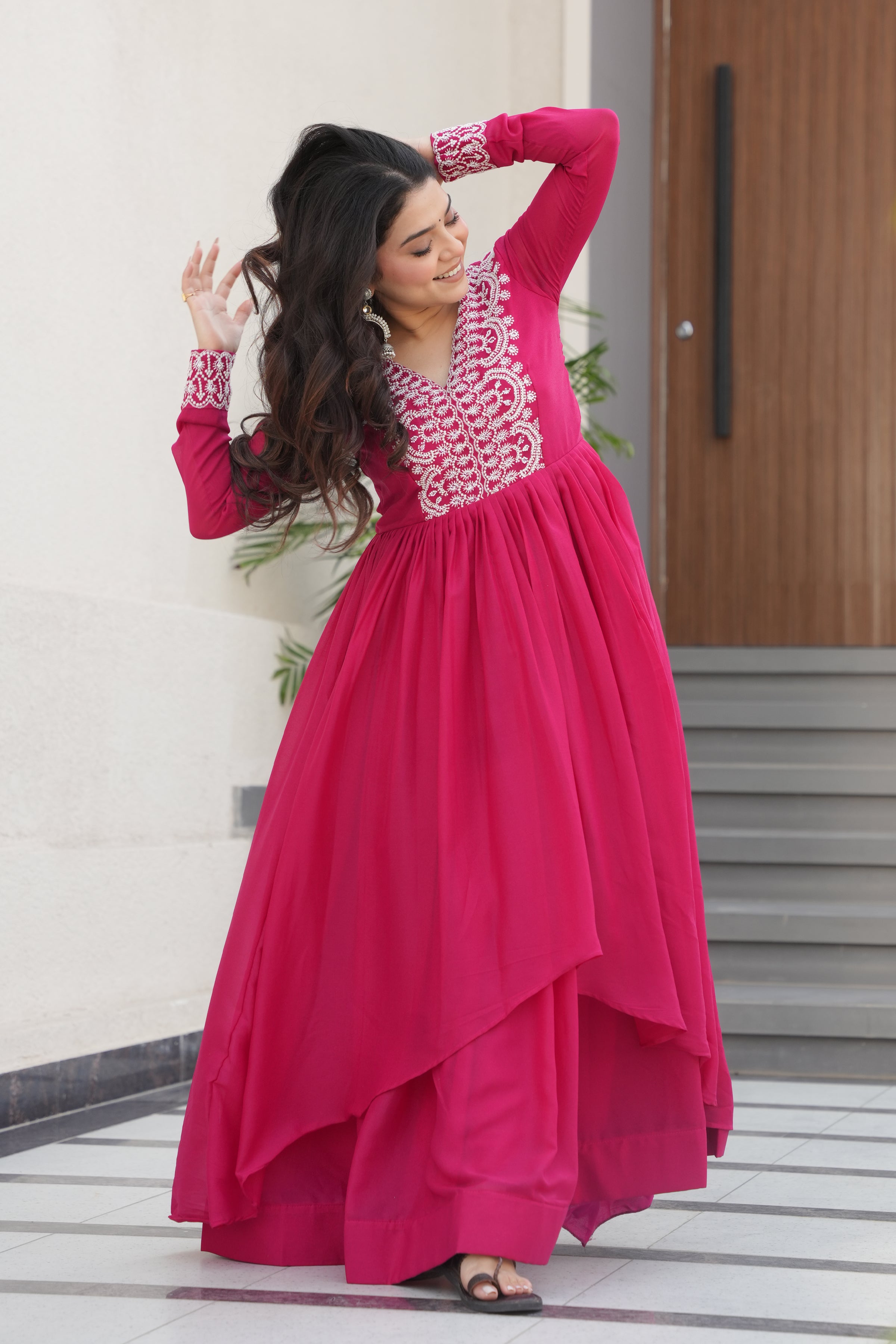 Women’s Pink Georgette Gown – Elegant Designer Party Wear