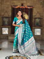Sky Blue Soft Banarasi Silk Saree with Meenakari Zari Work & Rich Pallu Design