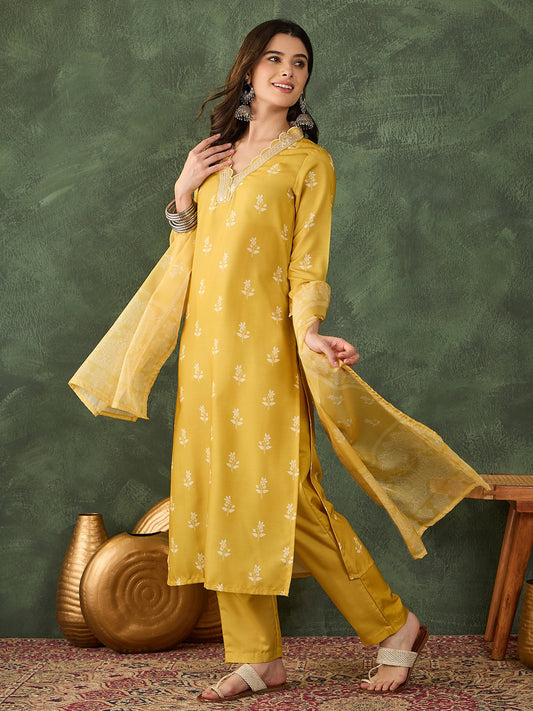 Yellow Printed Kurta Set with Dupatta