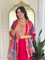 Women’s Rani Pink Festive Pure Viscose Chanderi Silk Set with Glamorous Sequin Embroidery