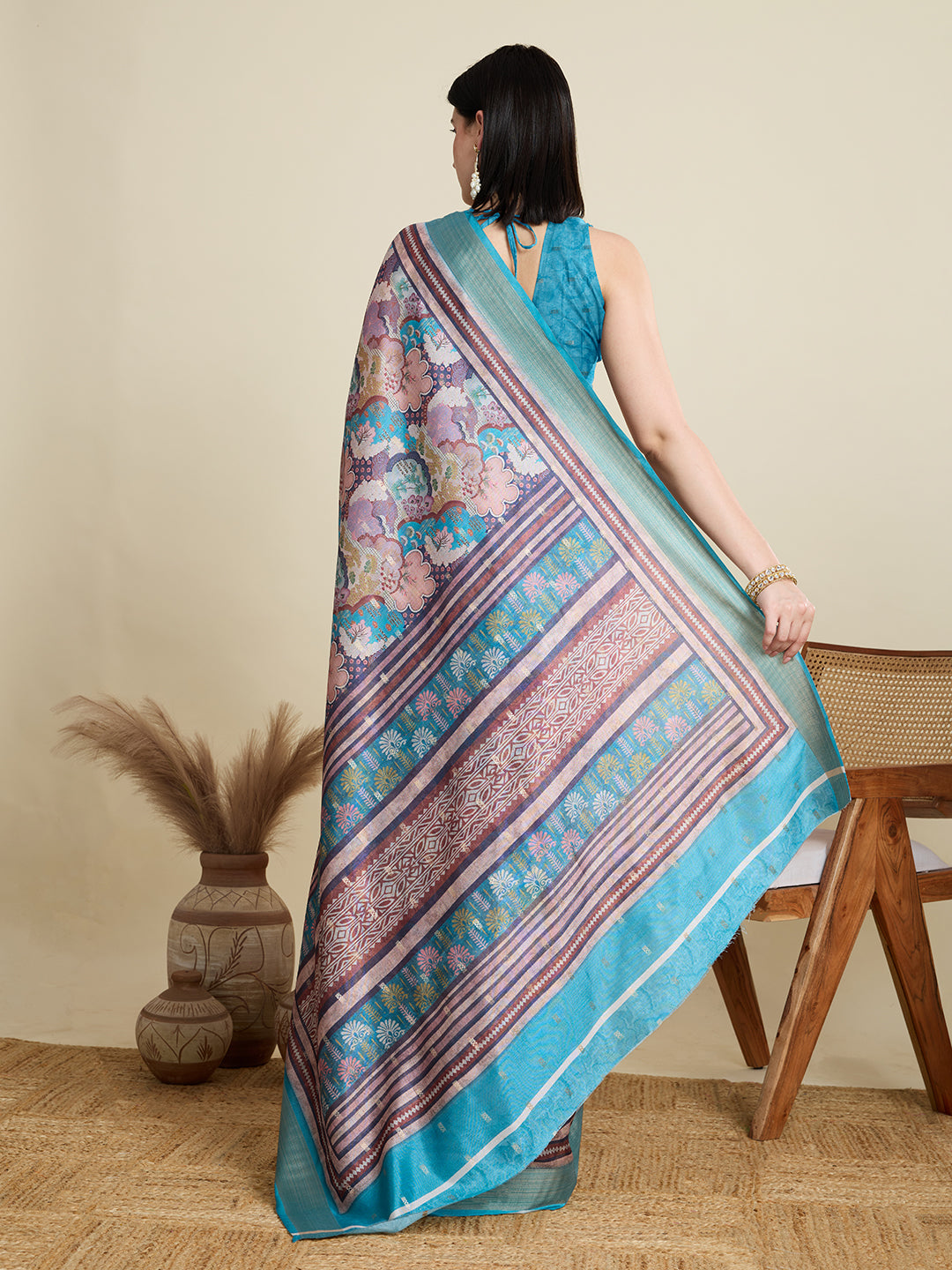 Soft, Breathable & Celebration-Ready: Semi Cotton Sky Blue Sarees with Butti & Jacquard Elegance