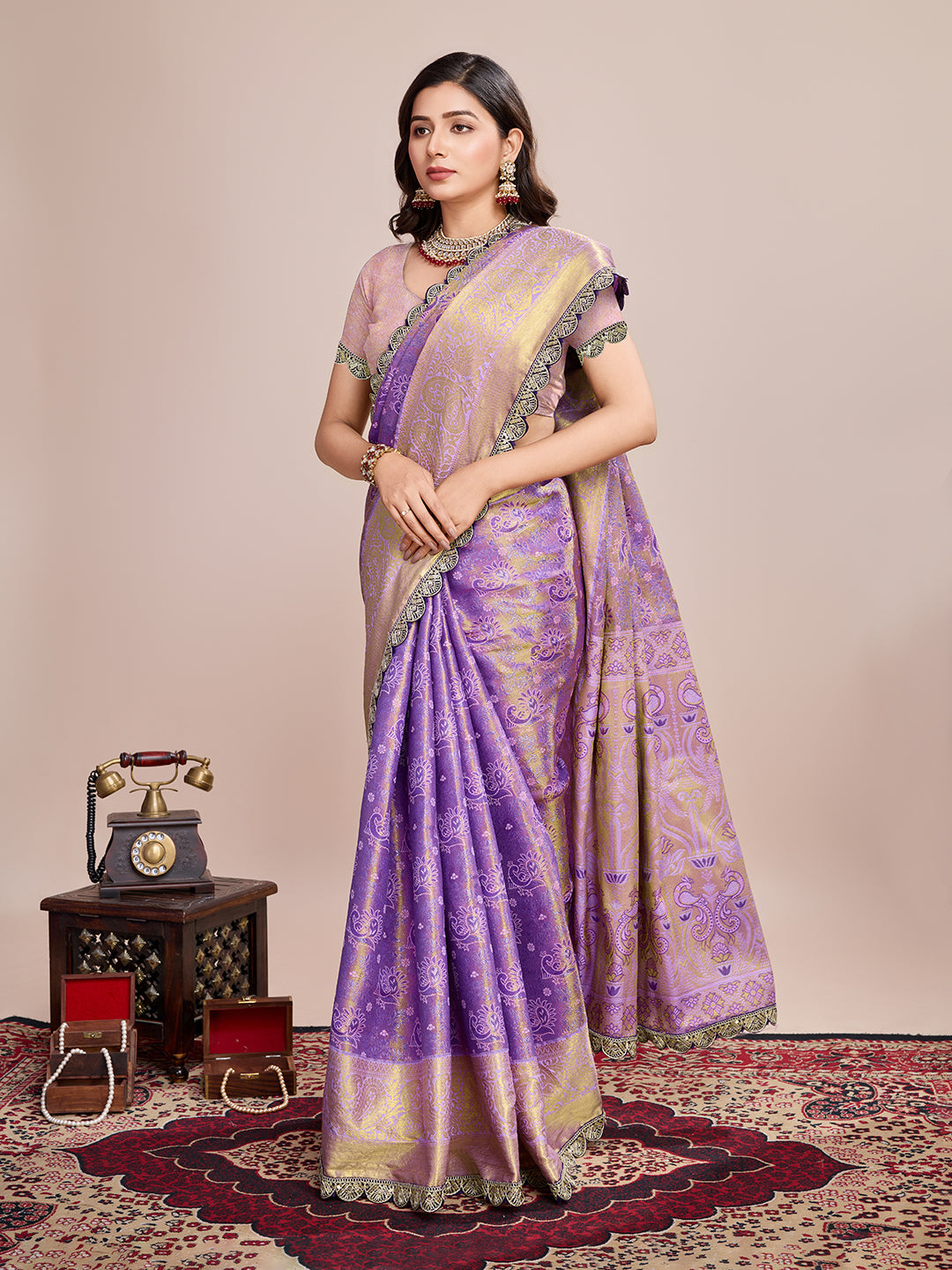 Tradition in Every Thread: Exquisite Kanjivaram Silk Purple Saree Collection