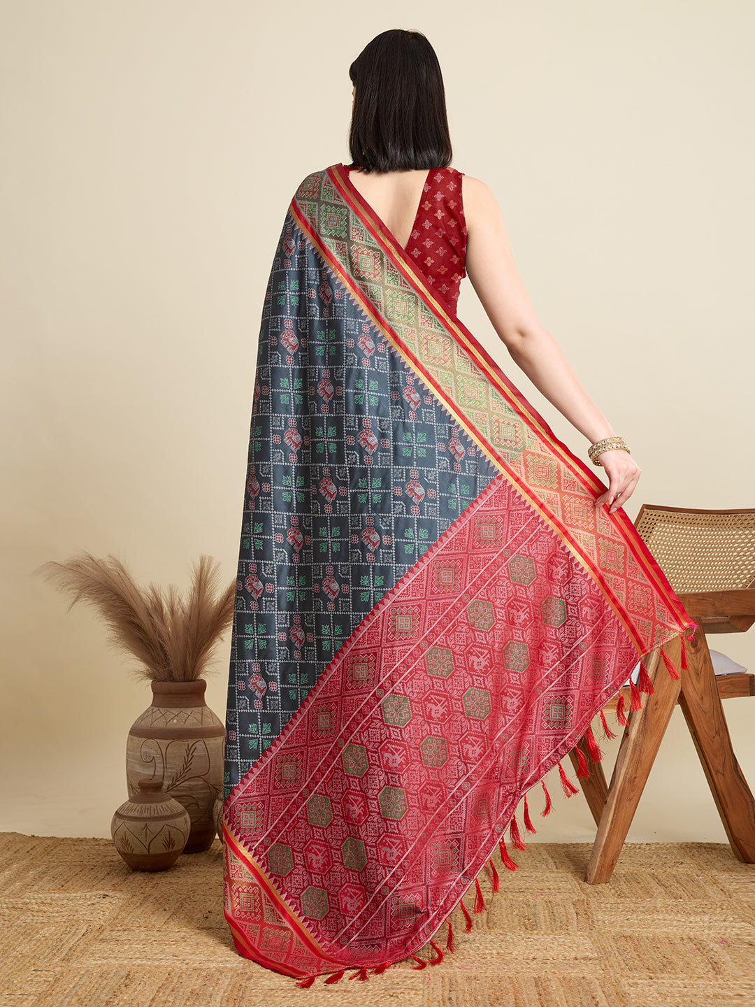 Banarasi Elegance in Breathable Semi Silk Grey Saree –For All Wedding Celebrations