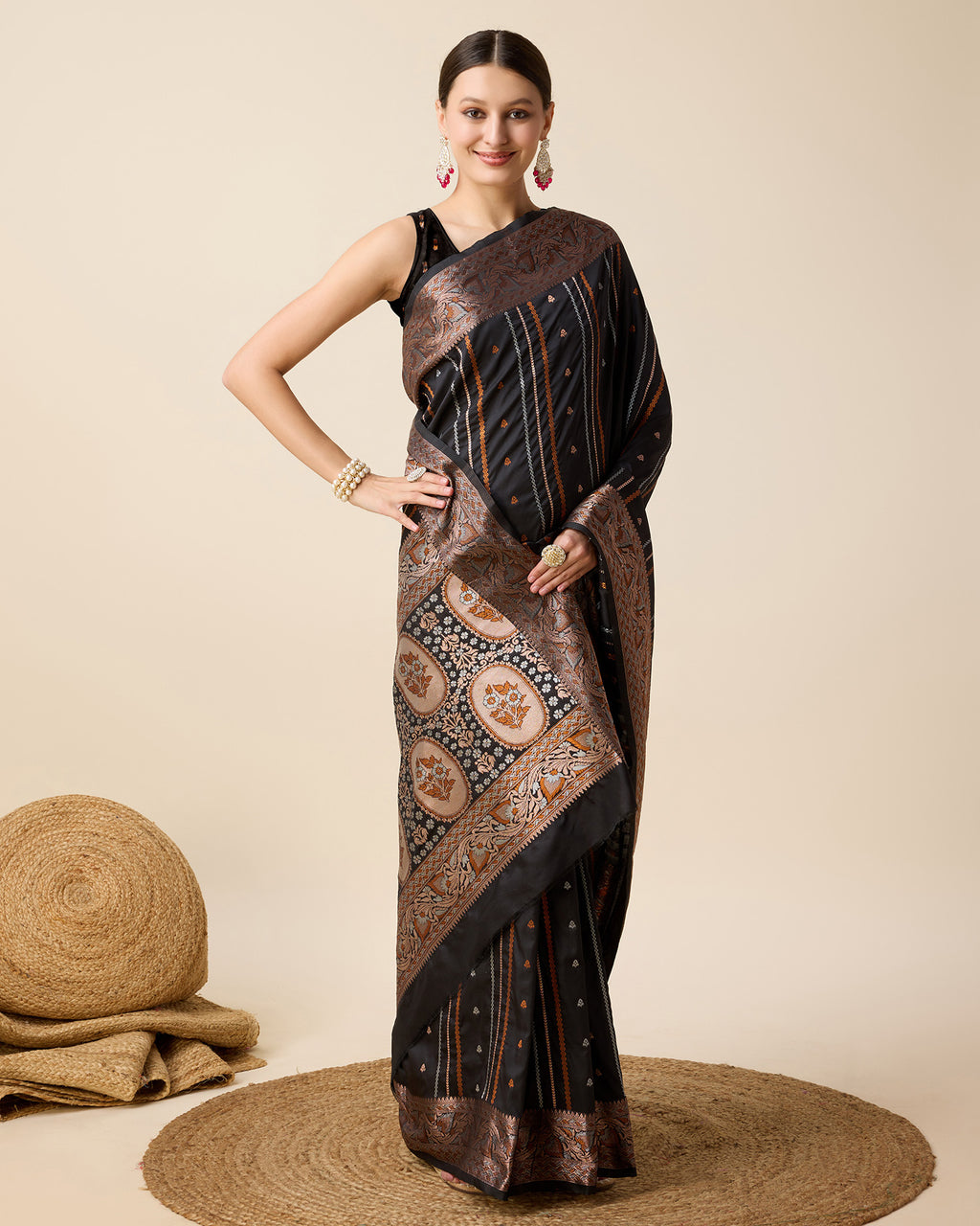 Black Pure Jacquard with Sona Chandi Zari – A Luxe Weave for Wedding & Festive Couture