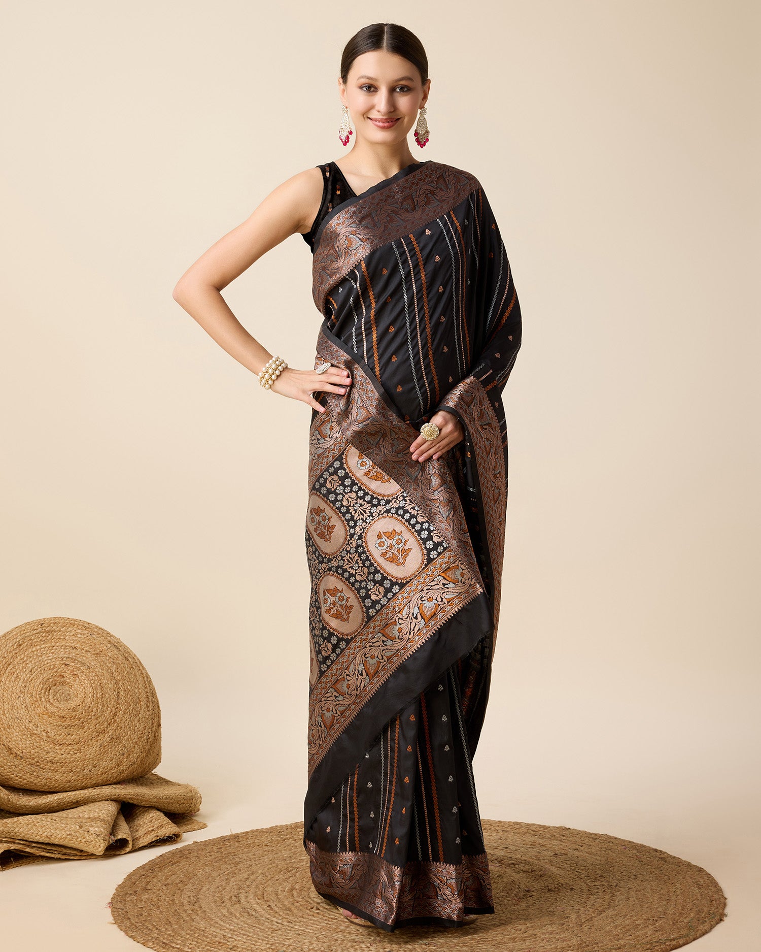 Black Pure Jacquard with Sona Chandi Zari – A Luxe Weave for Wedding & Festive Couture