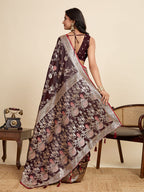 Premium Brown  Two-Tone Satin Soft Silk Saree with All Over Zari Work & Contrast Woven Border (Copy)