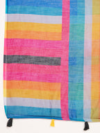Women's Multi Colour Linen Saree with Jari Border and Blouse – Printed All Over Design