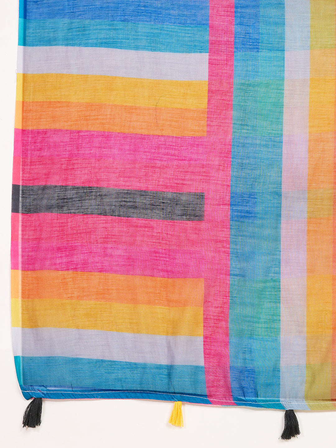 Women's Multi Colour Linen Saree with Jari Border and Blouse – Printed All Over Design