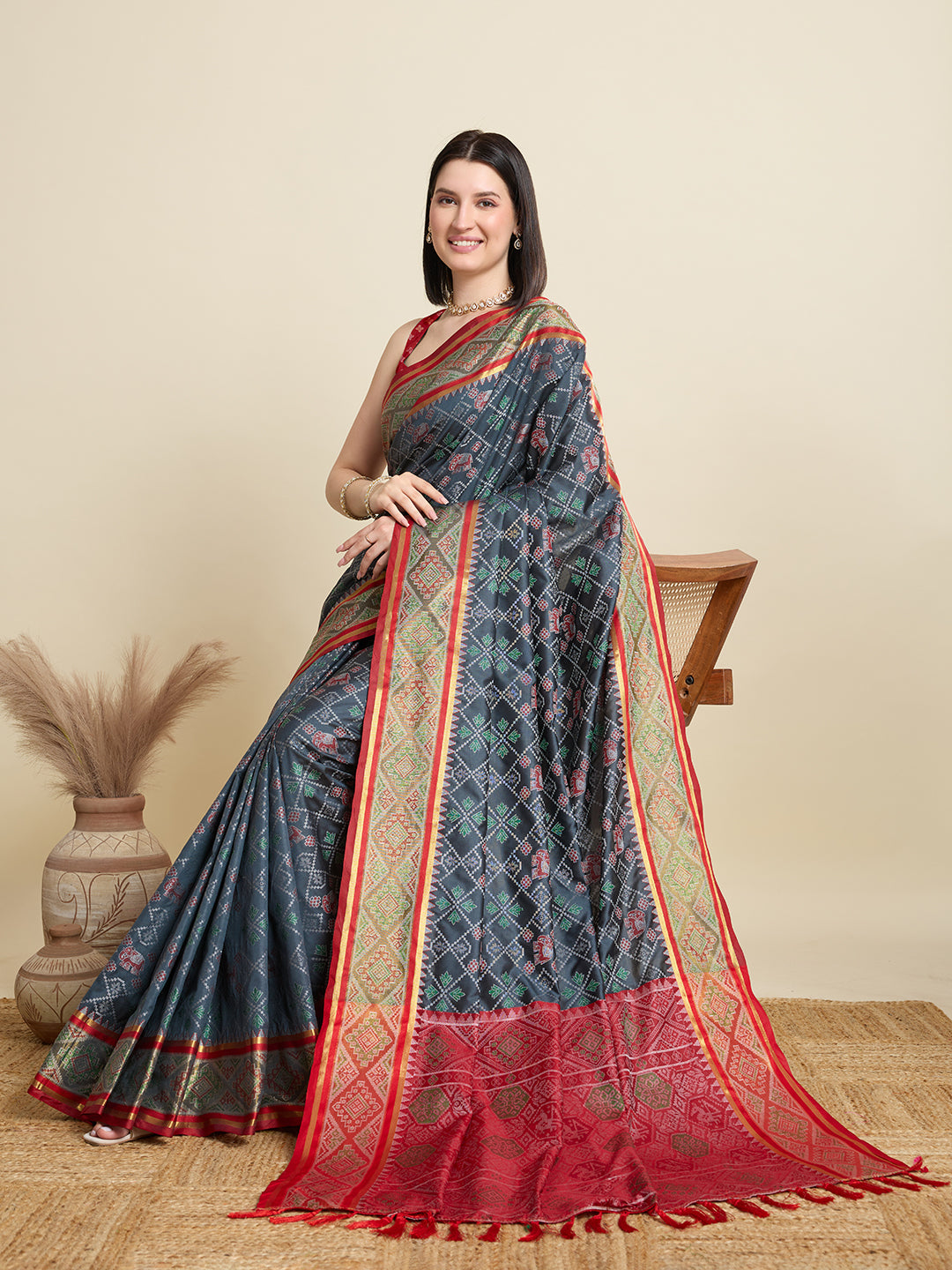 Banarasi Elegance in Breathable Semi Silk Grey Saree –For All Wedding Celebrations