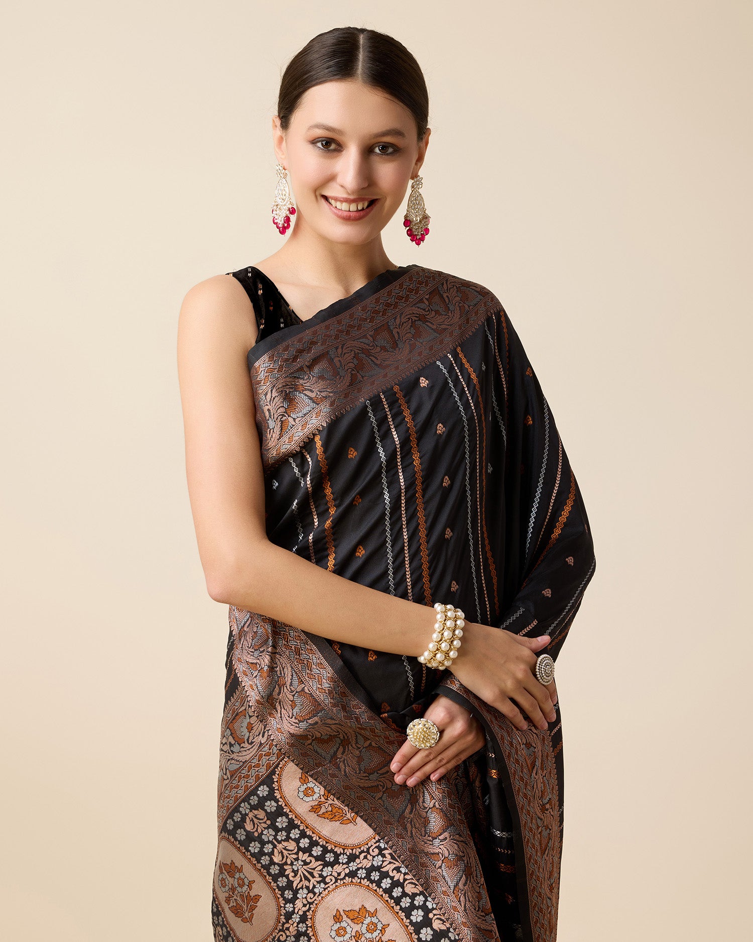 Black Pure Jacquard with Sona Chandi Zari – A Luxe Weave for Wedding & Festive Couture