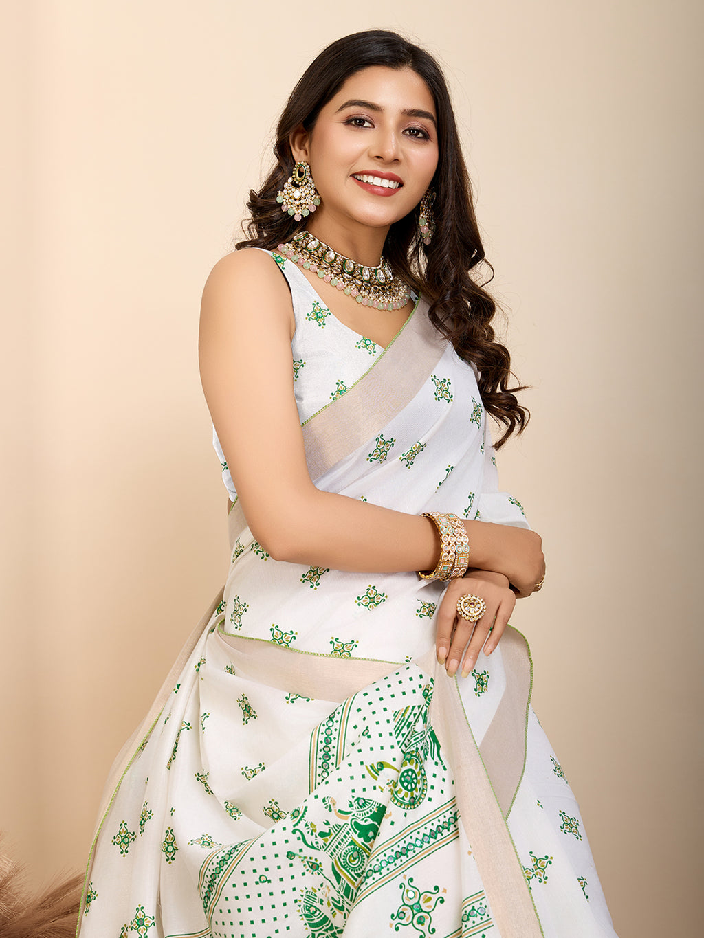 Green Semi-Cotton Saree with Zari Border – Soft, Traditional & Elegant