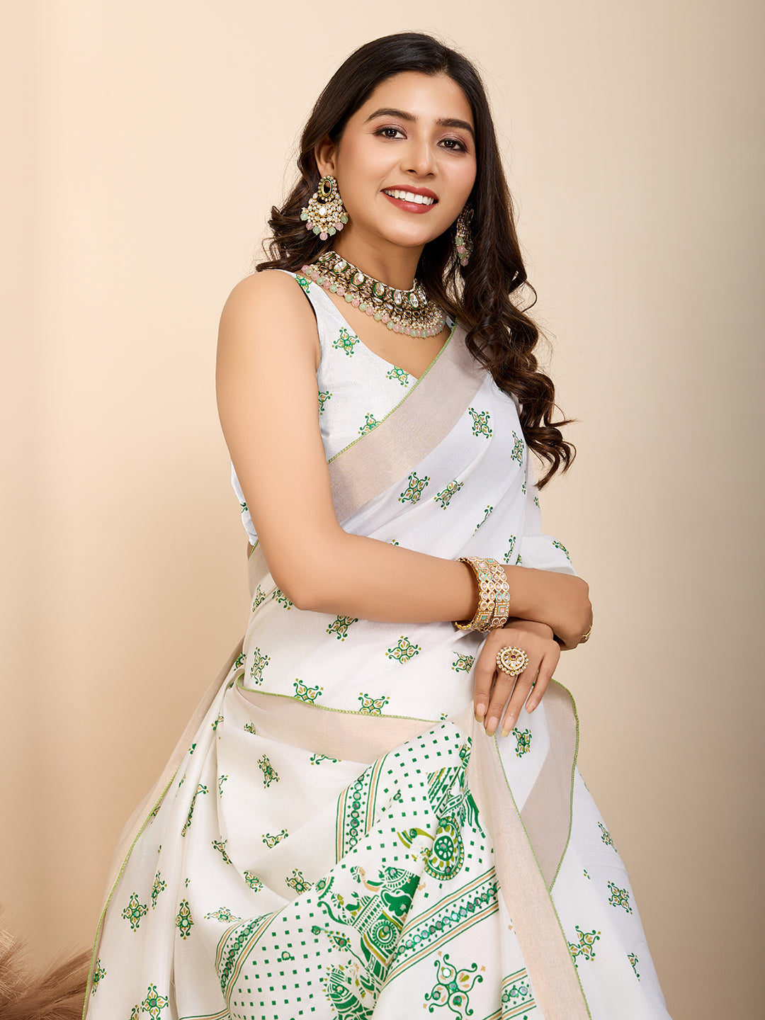 Green Semi-Cotton Saree with Zari Border – Soft, Traditional & Elegant