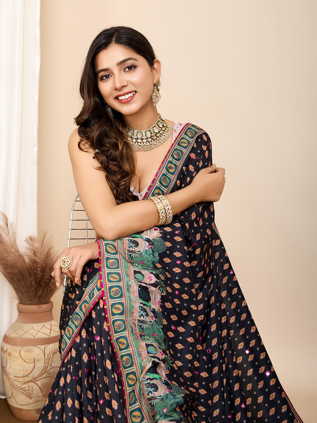 Black Pure Jacquard with Sona Chandi Zari – A Luxe Weave for Wedding & Festive Couture