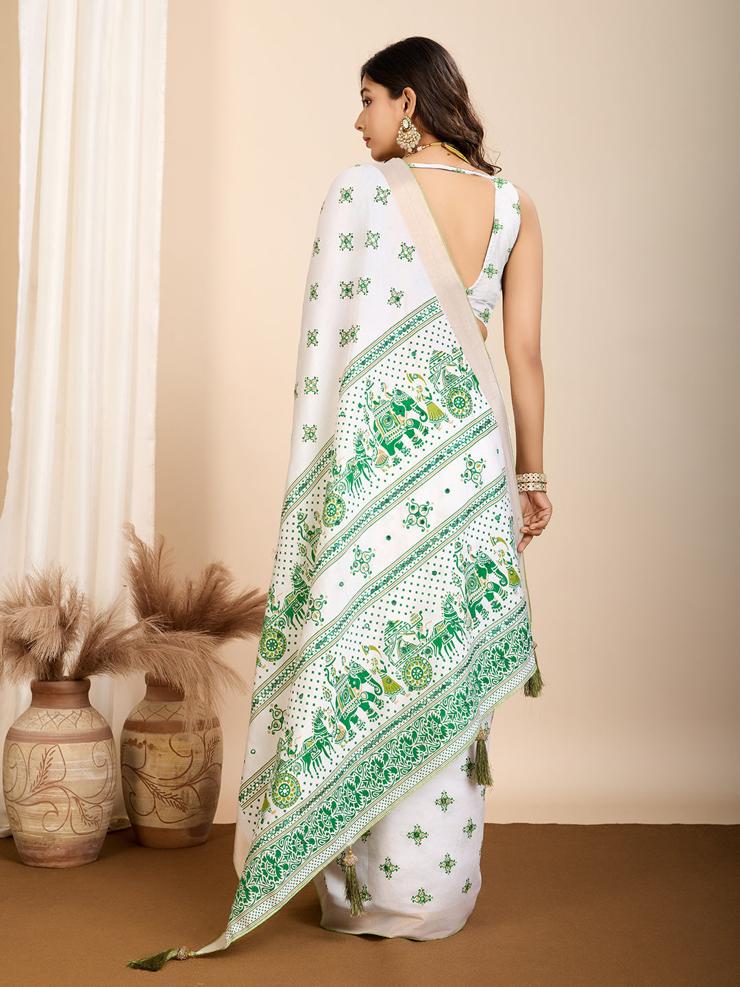 Green Semi-Cotton Saree with Zari Border – Soft, Traditional & Elegant