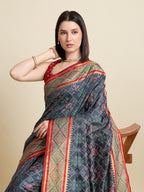 Banarasi Elegance in Breathable Semi Silk Grey Saree –For All Wedding Celebrations