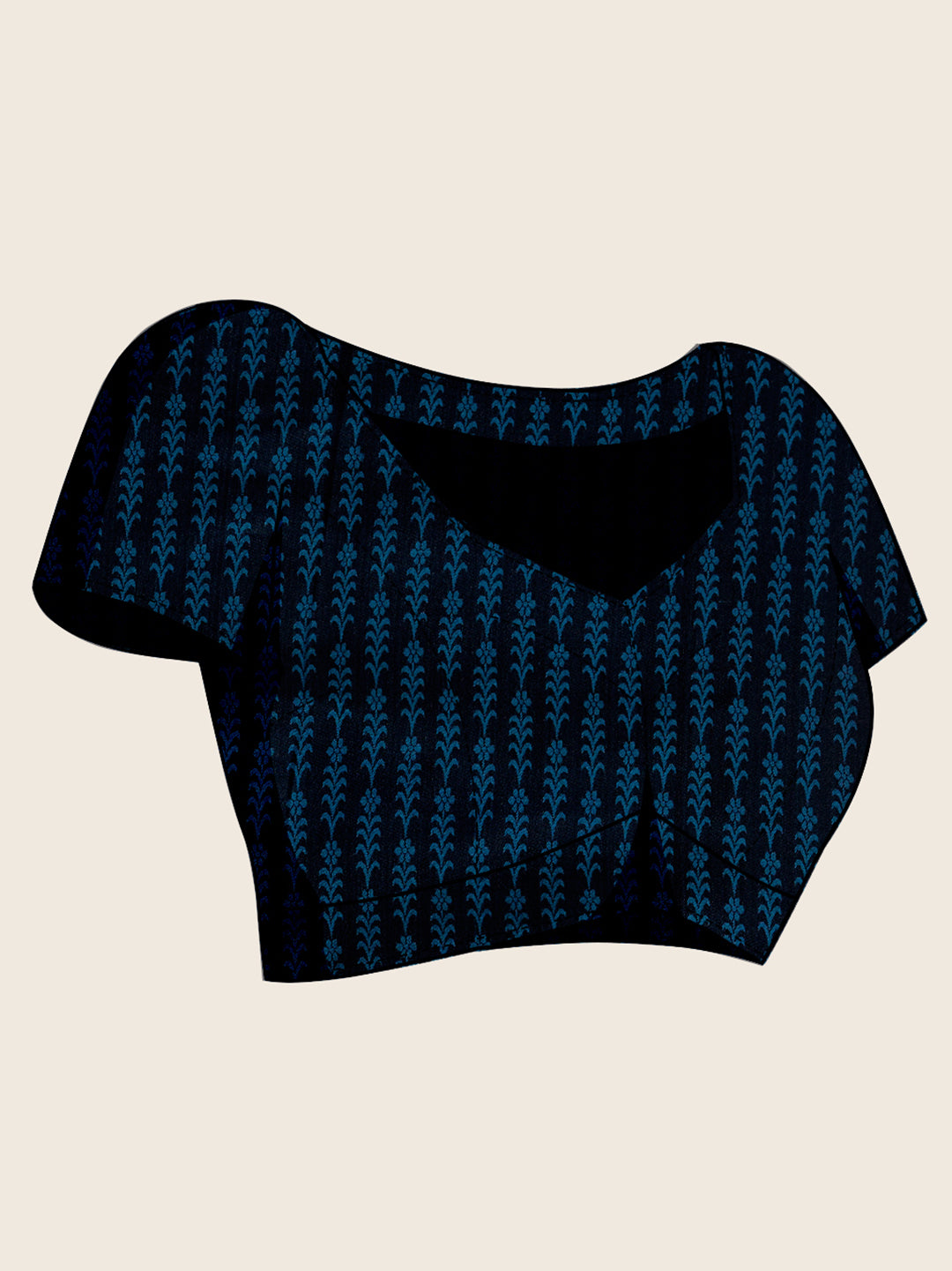 Soft Satin Silk Navy blue Saree with Rich Zari Motifs, Contrast Border & Elegant Blouse