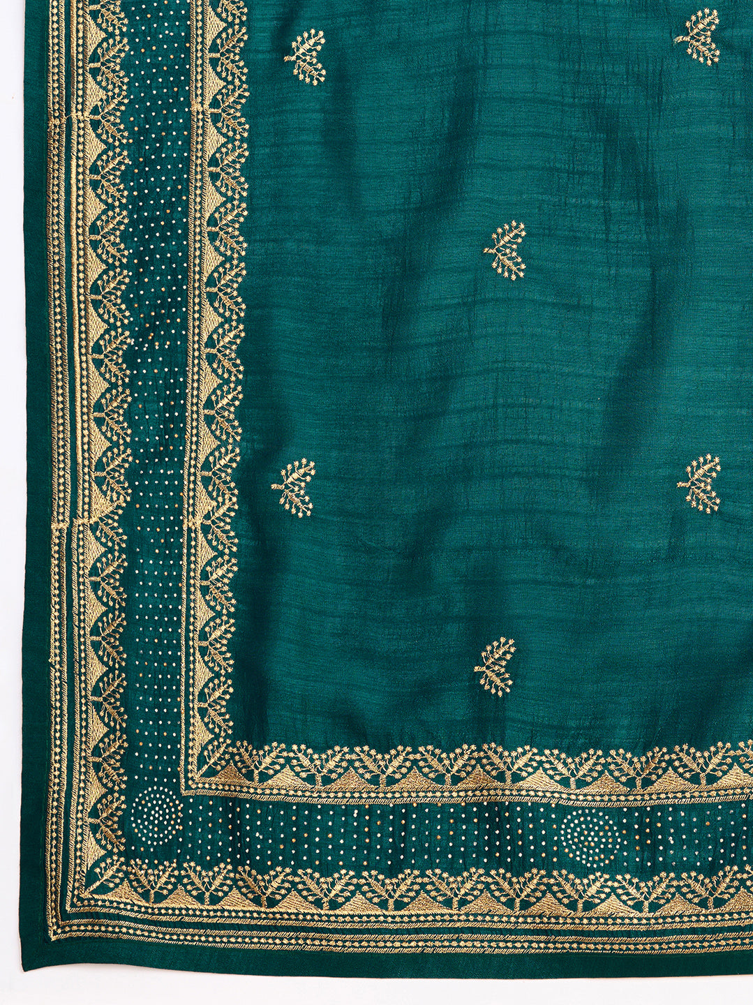 Soft Vichitra Silk Rama Saree with Intricate Multicolor Floral Work & Coordinated Embroidered