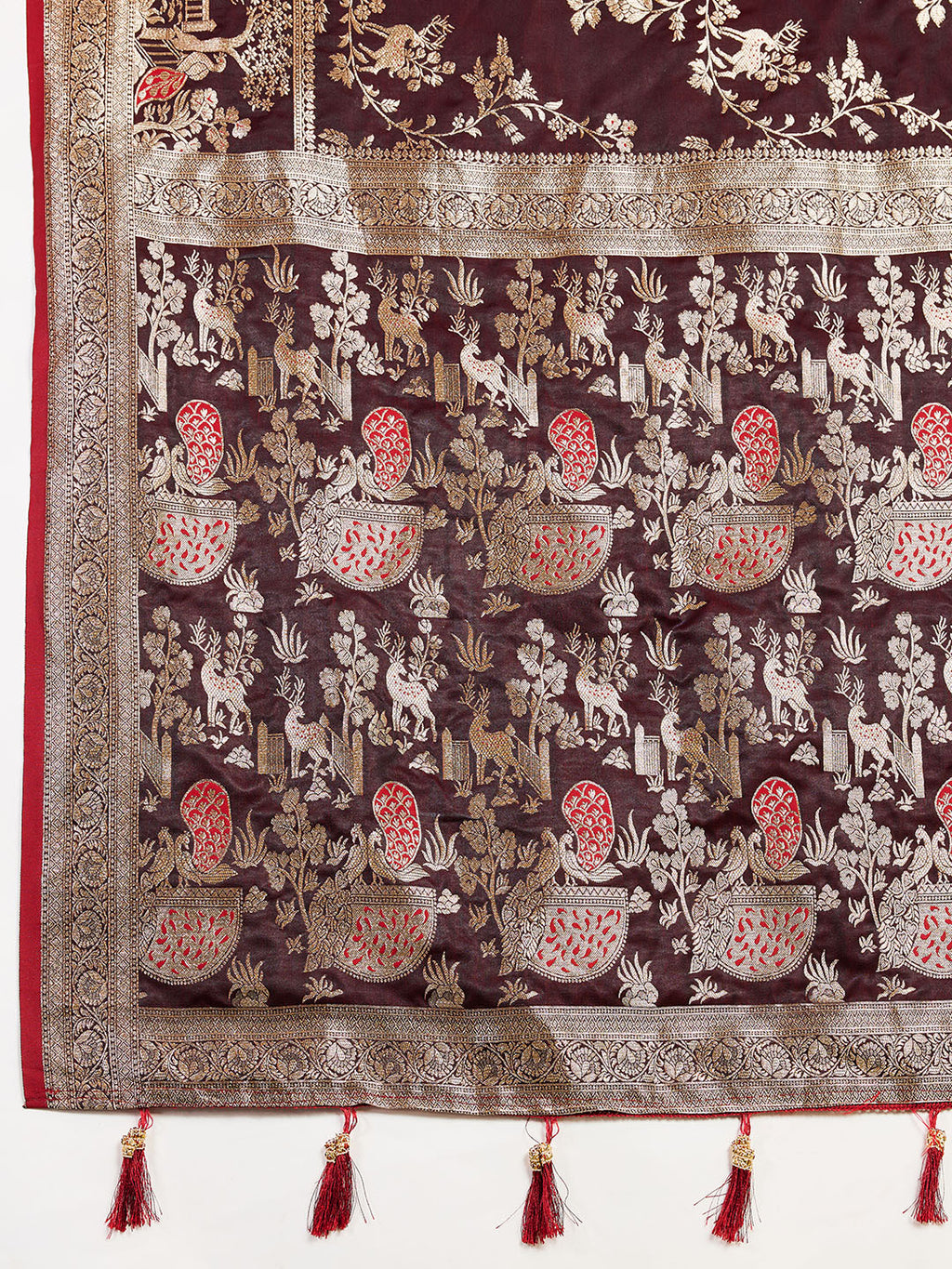 Premium Brown  Two-Tone Satin Soft Silk Saree with All Over Zari Work & Contrast Woven Border (Copy)