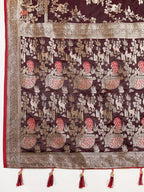 Premium Brown  Two-Tone Satin Soft Silk Saree with All Over Zari Work & Contrast Woven Border (Copy)
