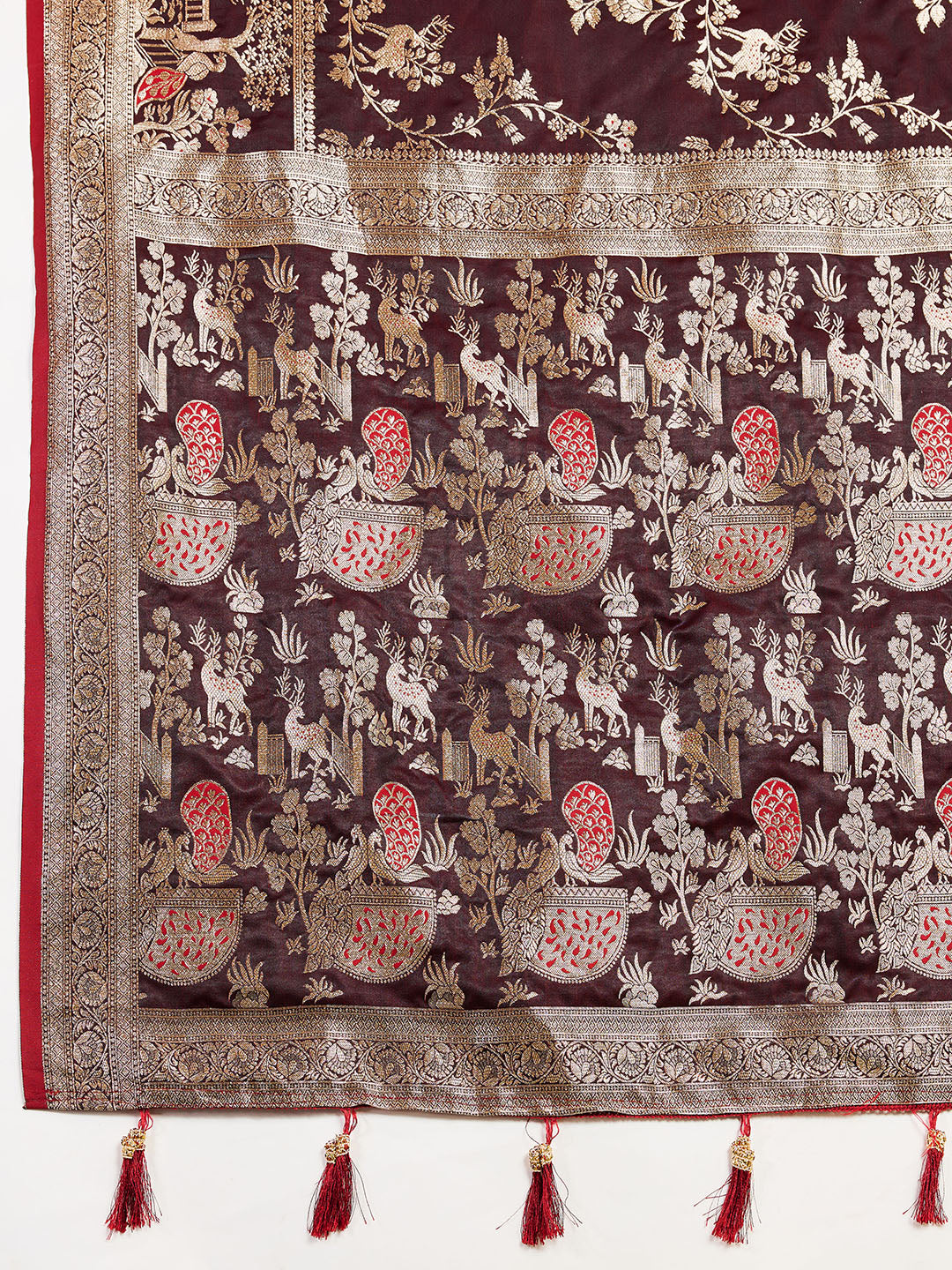 Premium Brown  Two-Tone Satin Soft Silk Saree with All Over Zari Work & Contrast Woven Border (Copy)
