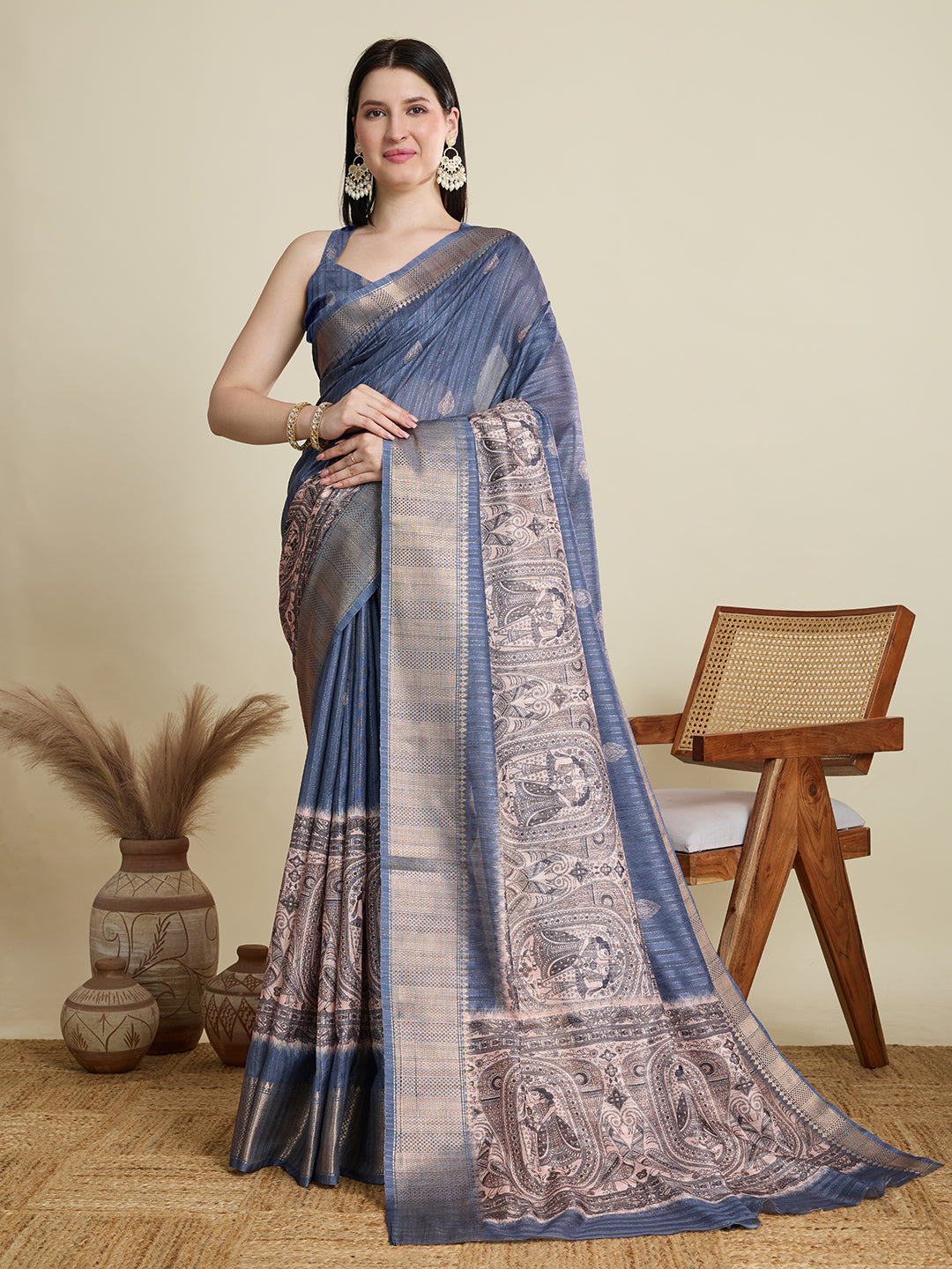 Soft, Breathable & Celebration-Ready: Semi Cotton Grey Sarees with Butti & Jacquard Elegance