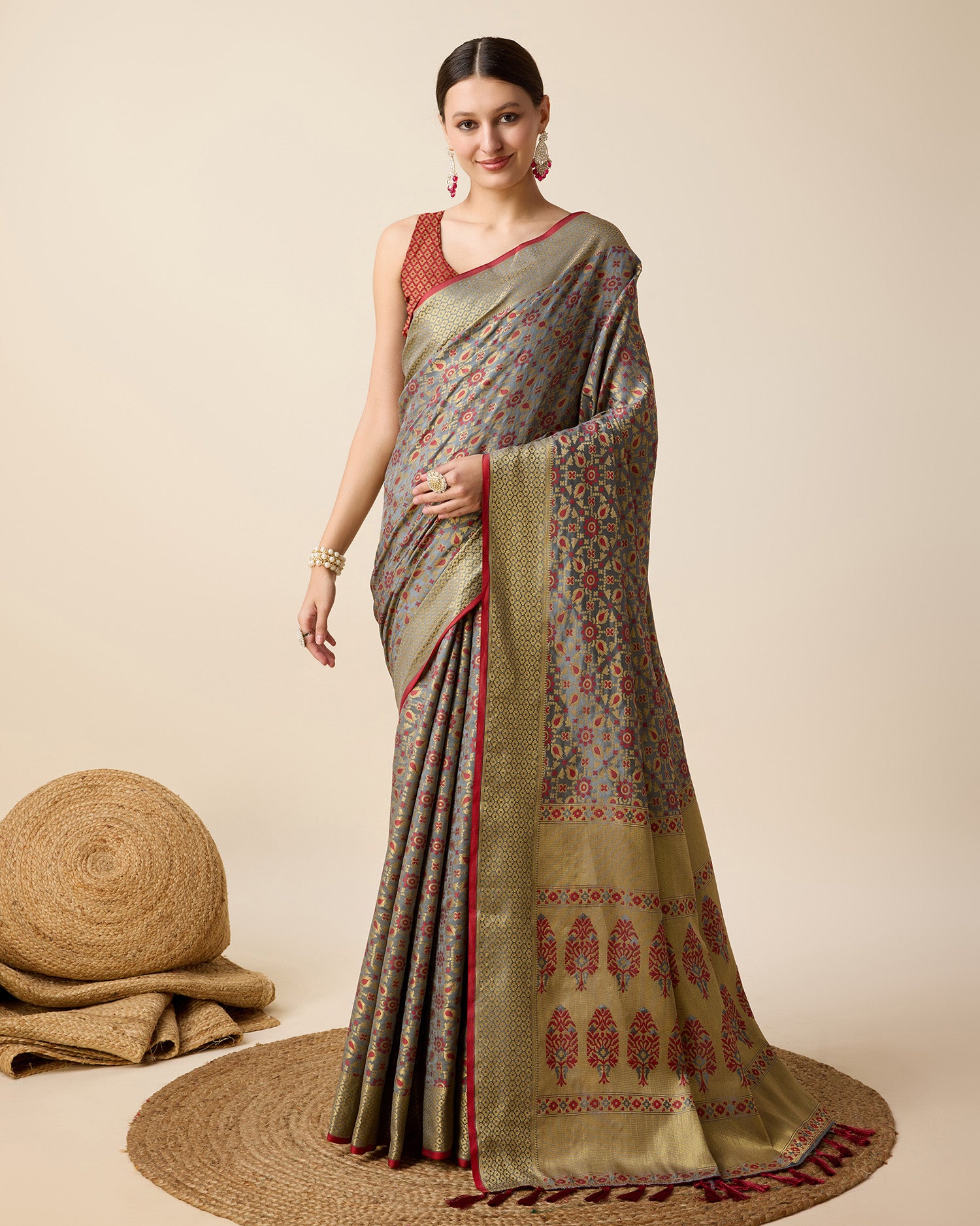 Grey Traditional Banarasi Silk Saree Perfect for Festive & Wedding Wear