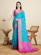 Banarasi Elegance in Breathable Semi Silk Blue Saree –For All Wedding Celebrations