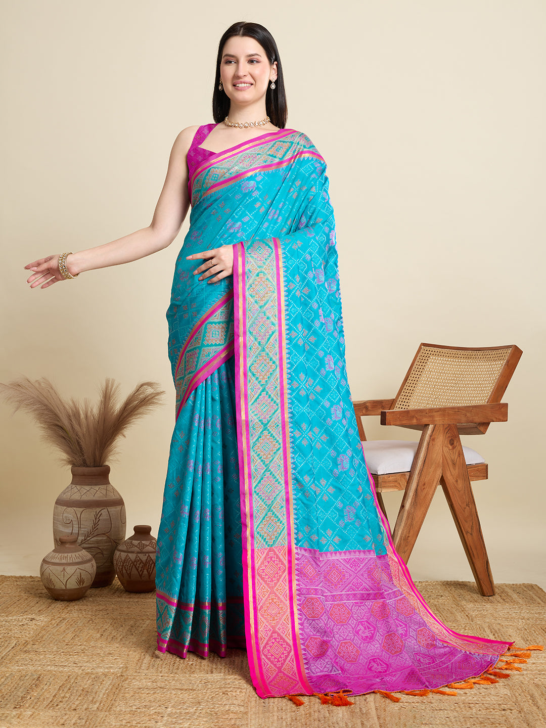 Banarasi Elegance in Breathable Semi Silk Blue Saree –For All Wedding Celebrations