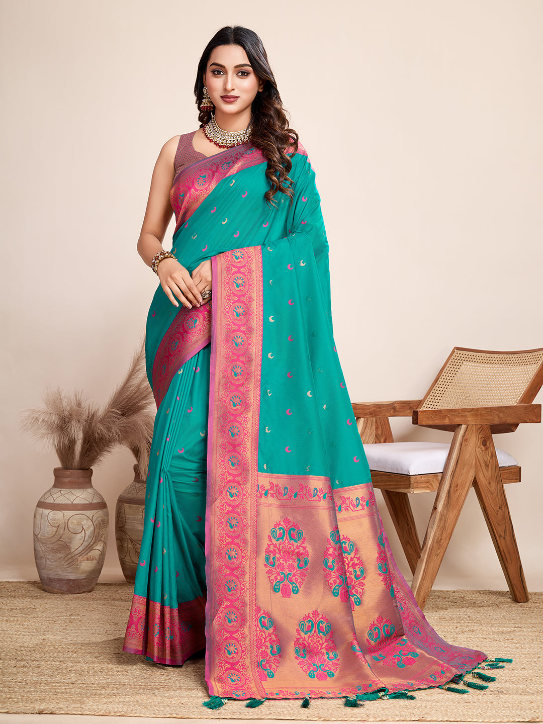 Be Wedding & Festive Ready with Our New PURE Jacquard Rama green Saree Collection