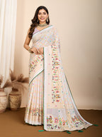White Pure Jacquard with Sona Chandi Zari – A Luxe Weave for Wedding & Festive Couture