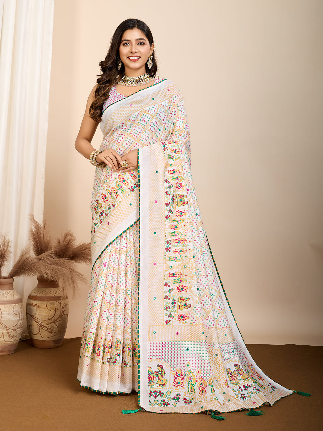 White Pure Jacquard with Sona Chandi Zari – A Luxe Weave for Wedding & Festive Couture