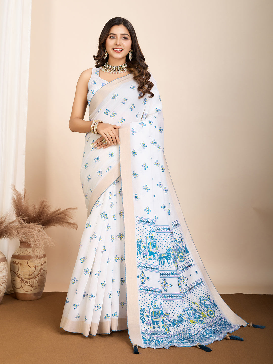 Blue Semi-Cotton Saree with Zari Border – Soft, Traditional & Elegant