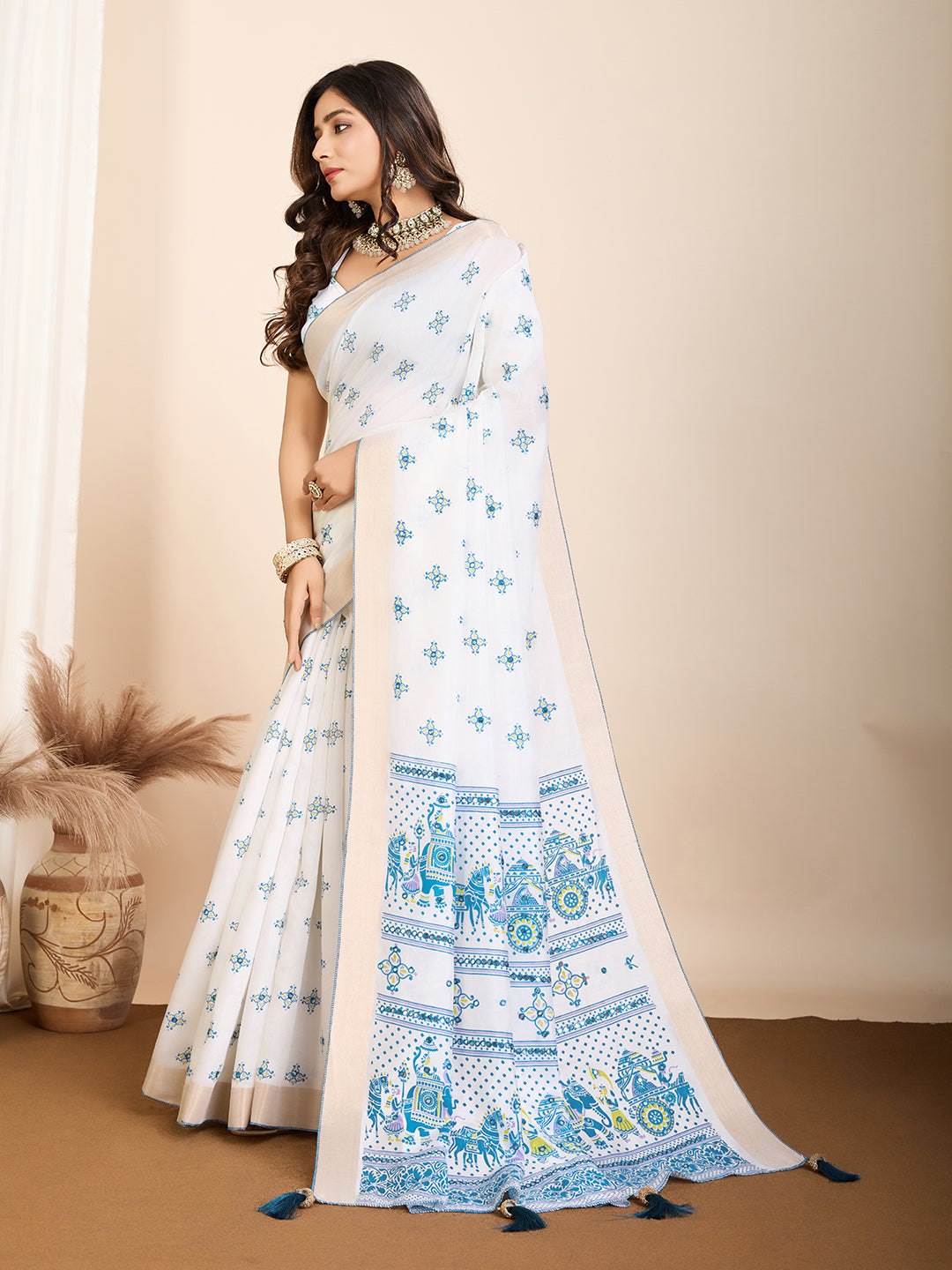Blue Semi-Cotton Saree with Zari Border – Soft, Traditional & Elegant