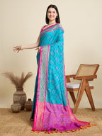 Banarasi Elegance in Breathable Semi Silk Blue Saree –For All Wedding Celebrations