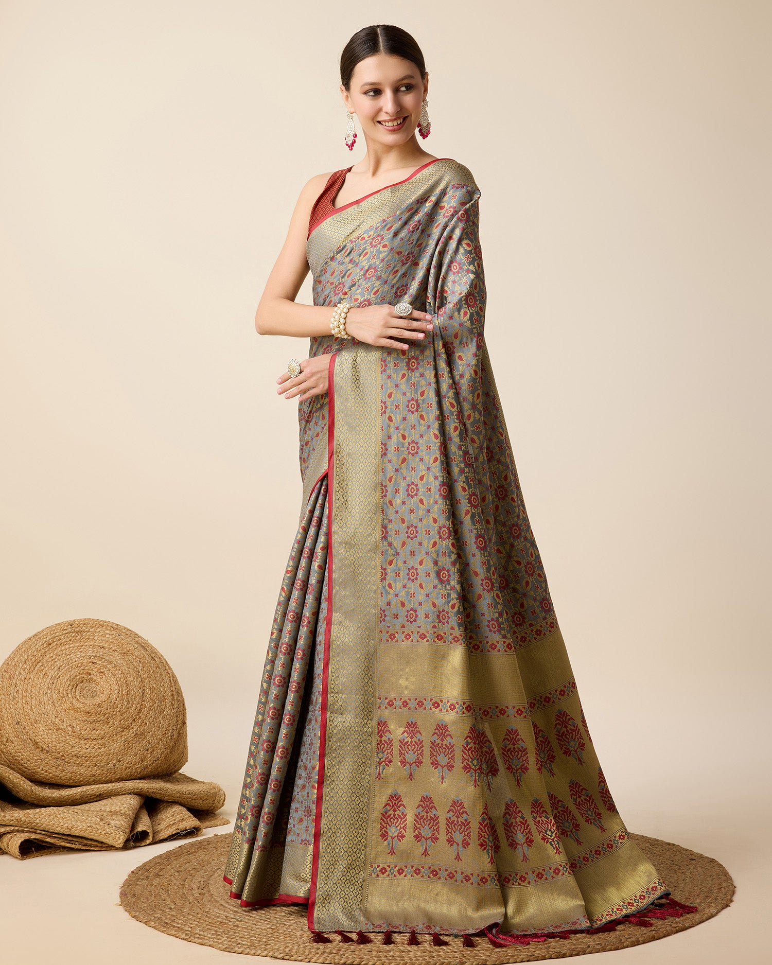 Grey Traditional Banarasi Silk Saree Perfect for Festive & Wedding Wear