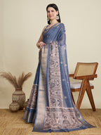Soft, Breathable & Celebration-Ready: Semi Cotton Grey Sarees with Butti & Jacquard Elegance