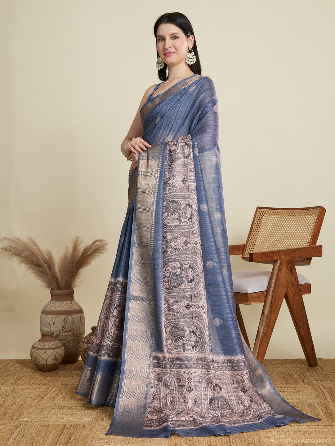Soft, Breathable & Celebration-Ready: Semi Cotton Grey Sarees with Butti & Jacquard Elegance