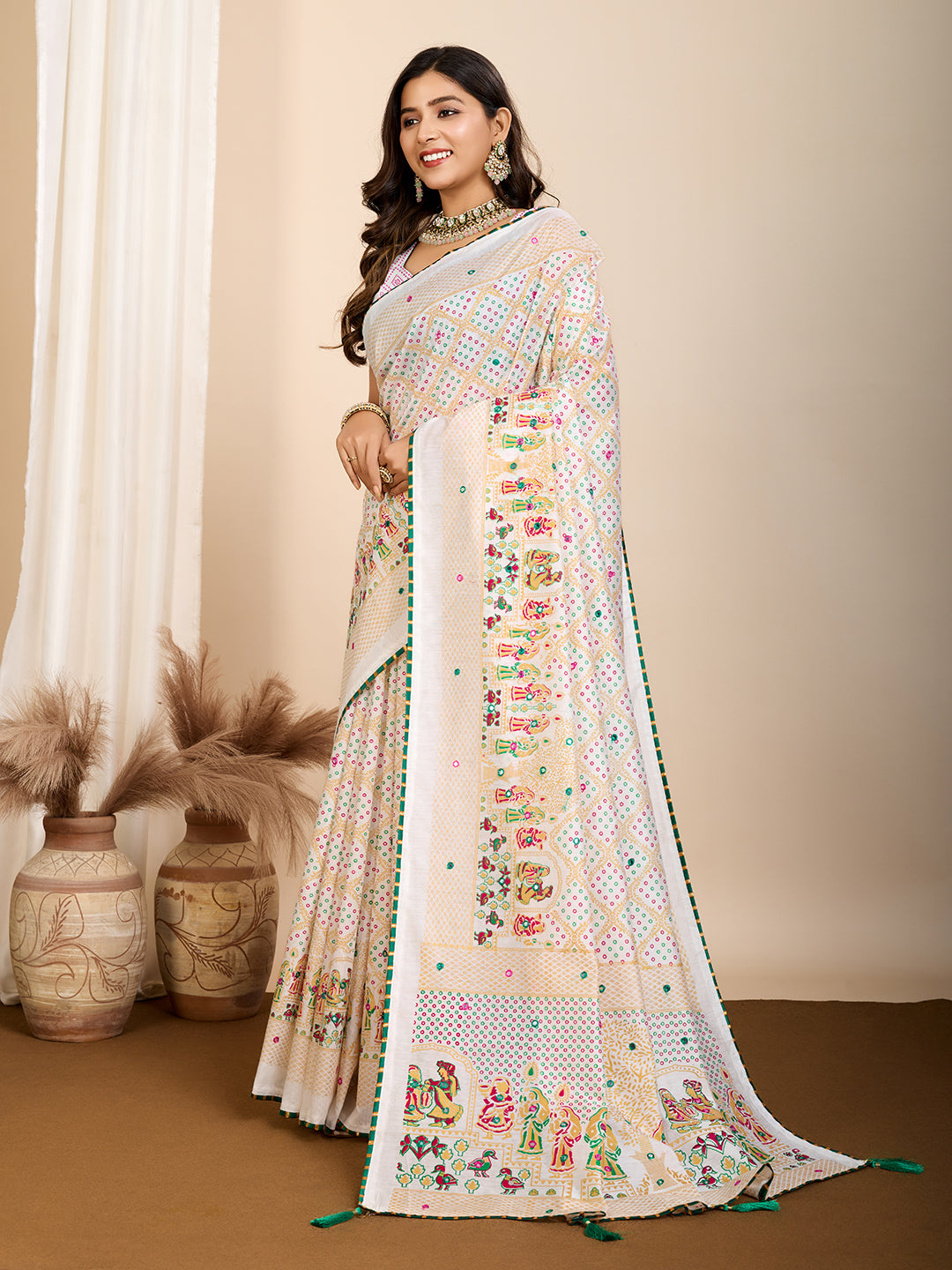 White Pure Jacquard with Sona Chandi Zari – A Luxe Weave for Wedding & Festive Couture