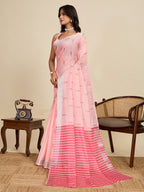 Women's Baby Pink Linen Saree with Jari Border and Blouse – Printed All Over Design